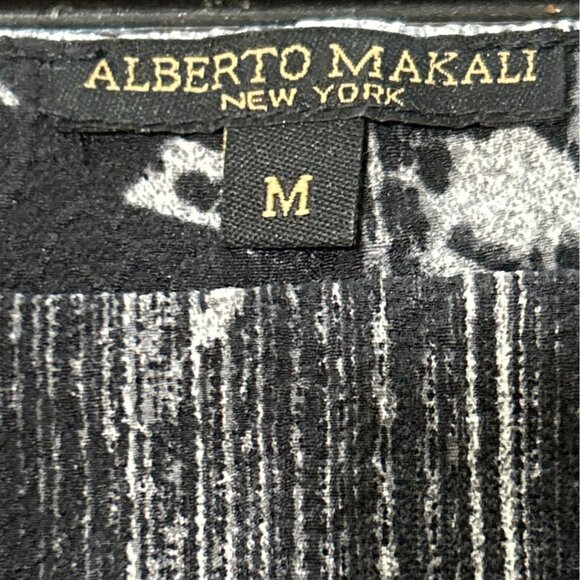 Alberto Makali Women's Size M Top Puff Ruffle Sleeve Black Gray Print - Picture 4 of 7